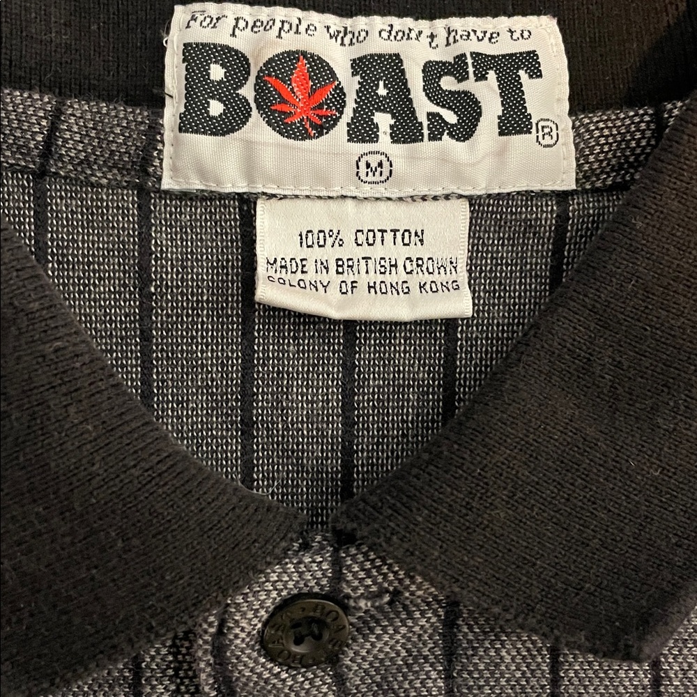 Vintage BOAST Polo Shirt Mens Gray Black Striped 100% Cotton Preppy 80s 90s Sz M - Picture 6 of 10
